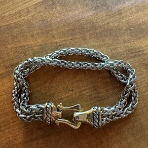 Two-Tone Wheat Link Bracelet - Easy Magnetic Fold-Over Clasp